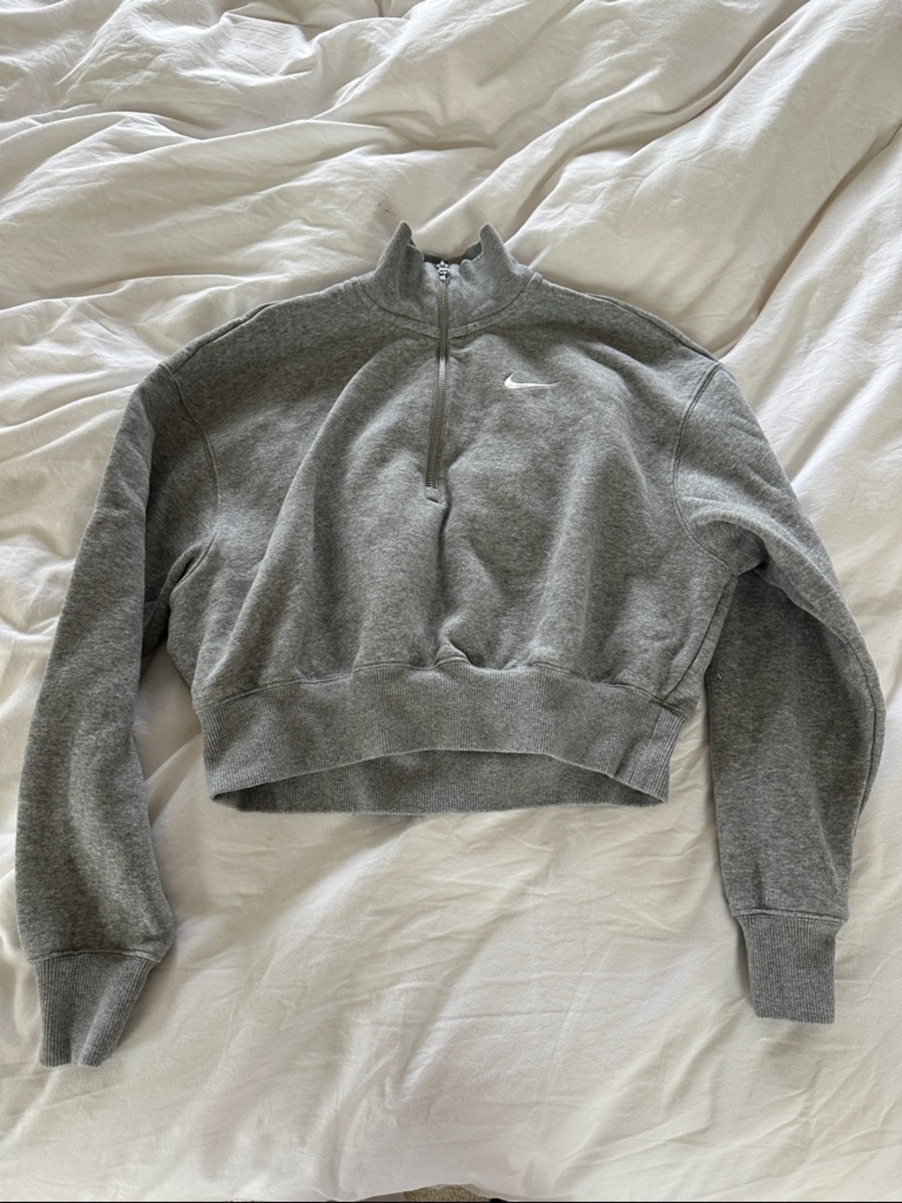 Nike Heather Gray Cropped Half-Zip Pullover